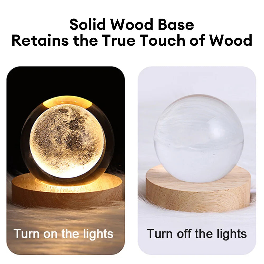 Glowing Crystall Ball Lamp - Enchanting 3D Planet & Moon 