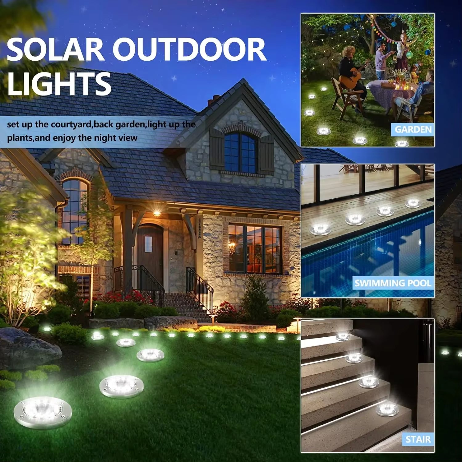 Illuminating Solar Ground Lights for Outdoor Decoration - 12 LED Waterproof Solar Disk Lights for Yard, Pathway, Lawn, and Patio