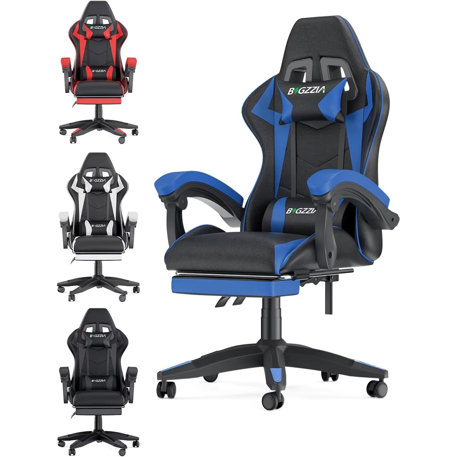 Ergonomic Gaming Chair with Footrest, Lumbar Cushion, Headrest, Height Adjustable 