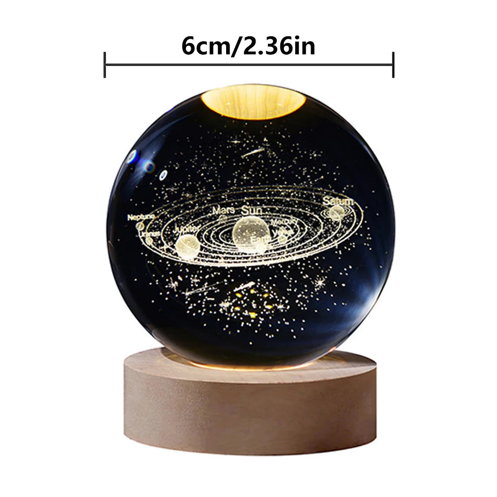 Glowing Crystall Ball Lamp - Enchanting 3D Planet & Moon 