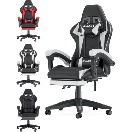 Ergonomic Gaming Chair with Footrest, Lumbar Cushion, Headrest, Height Adjustable 