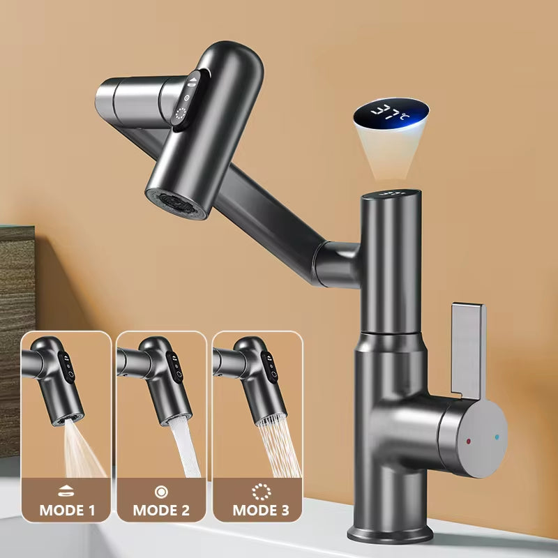 Basin Faucet With 360* Rotation, Three Water Settings, And LED Display W/Touch Control