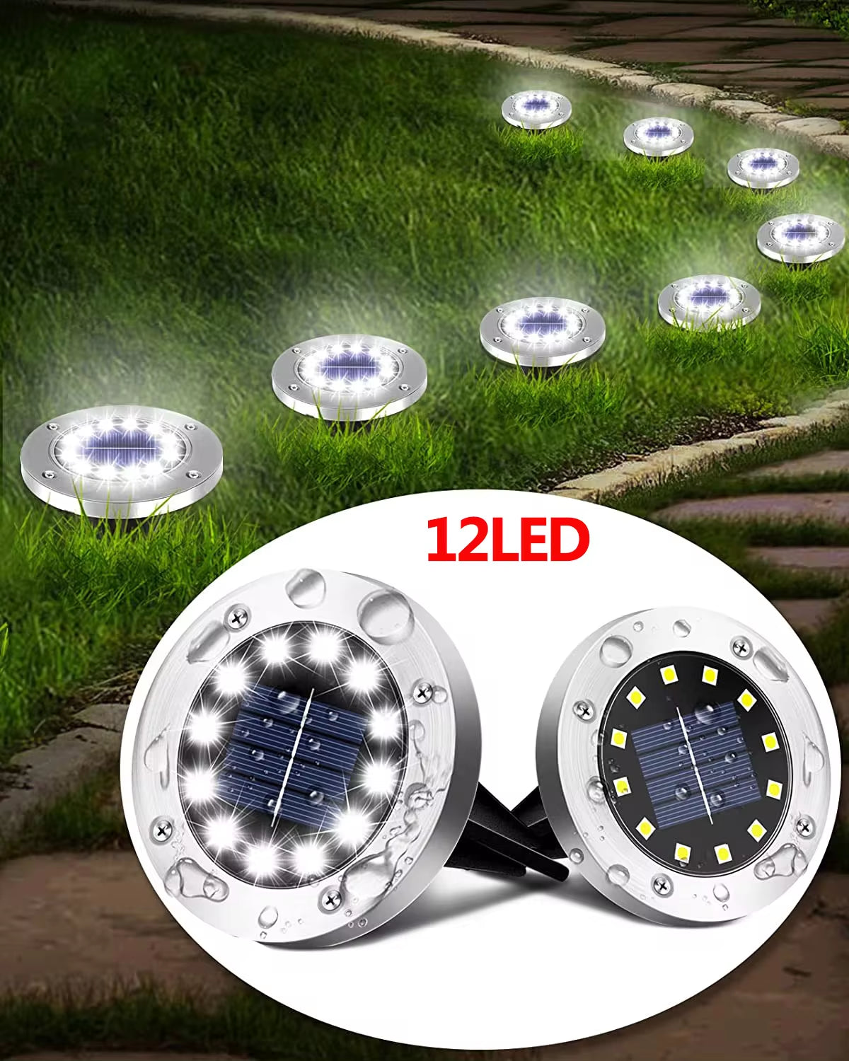 Illuminating Solar Ground Lights for Outdoor Decoration - 12 LED Waterproof Solar Disk Lights for Yard, Pathway, Lawn, and Patio