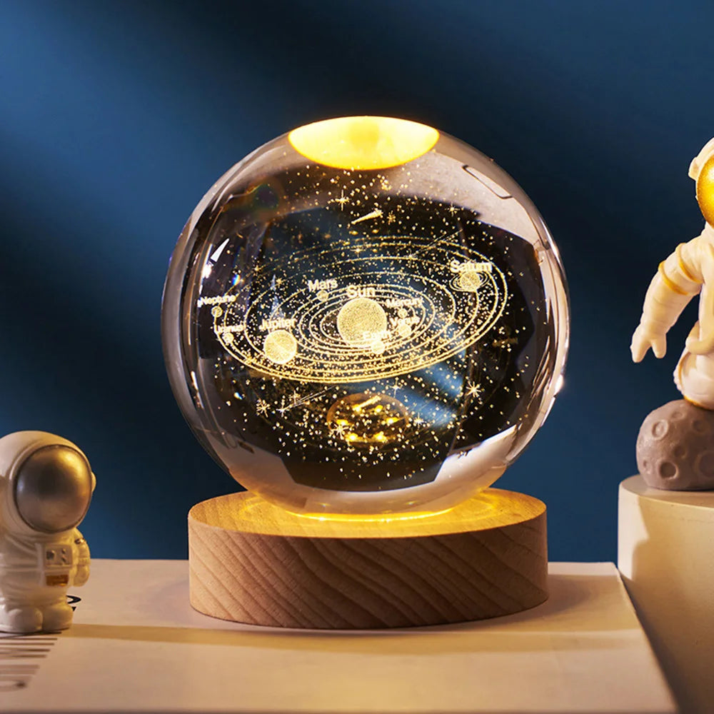 Glowing Crystall Ball Lamp - Enchanting 3D Planet & Moon 