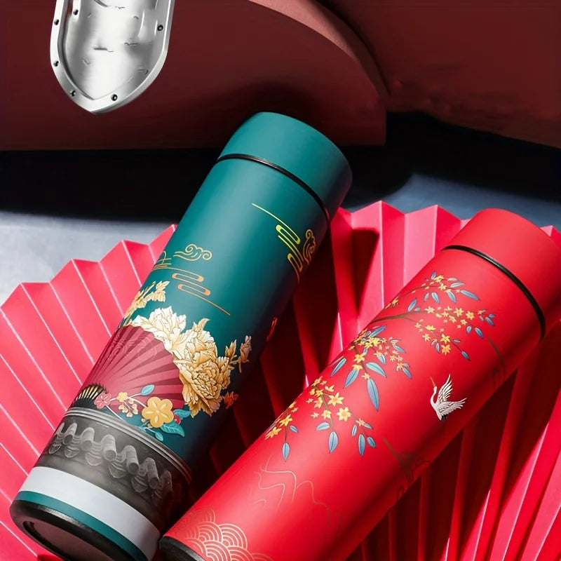 Insulated Chinese Style Thermal Water Bottle W/ Smart Temperature Display