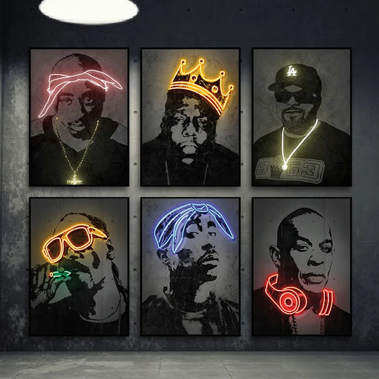 GOATS of Rap & Hip-Hop NEON Print Canvas Posters