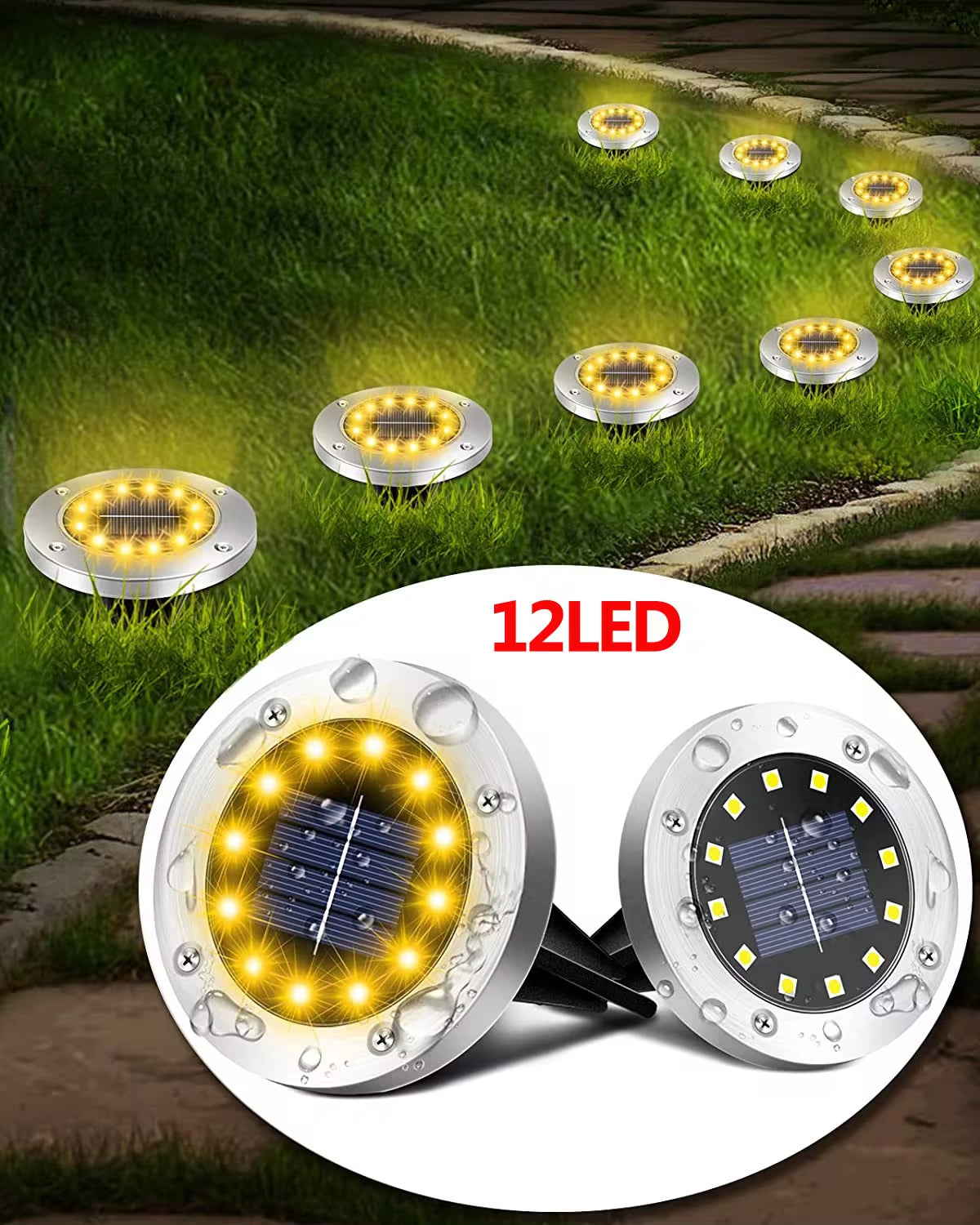 Illuminating Solar Ground Lights for Outdoor Decoration - 12 LED Waterproof Solar Disk Lights for Yard, Pathway, Lawn, and Patio