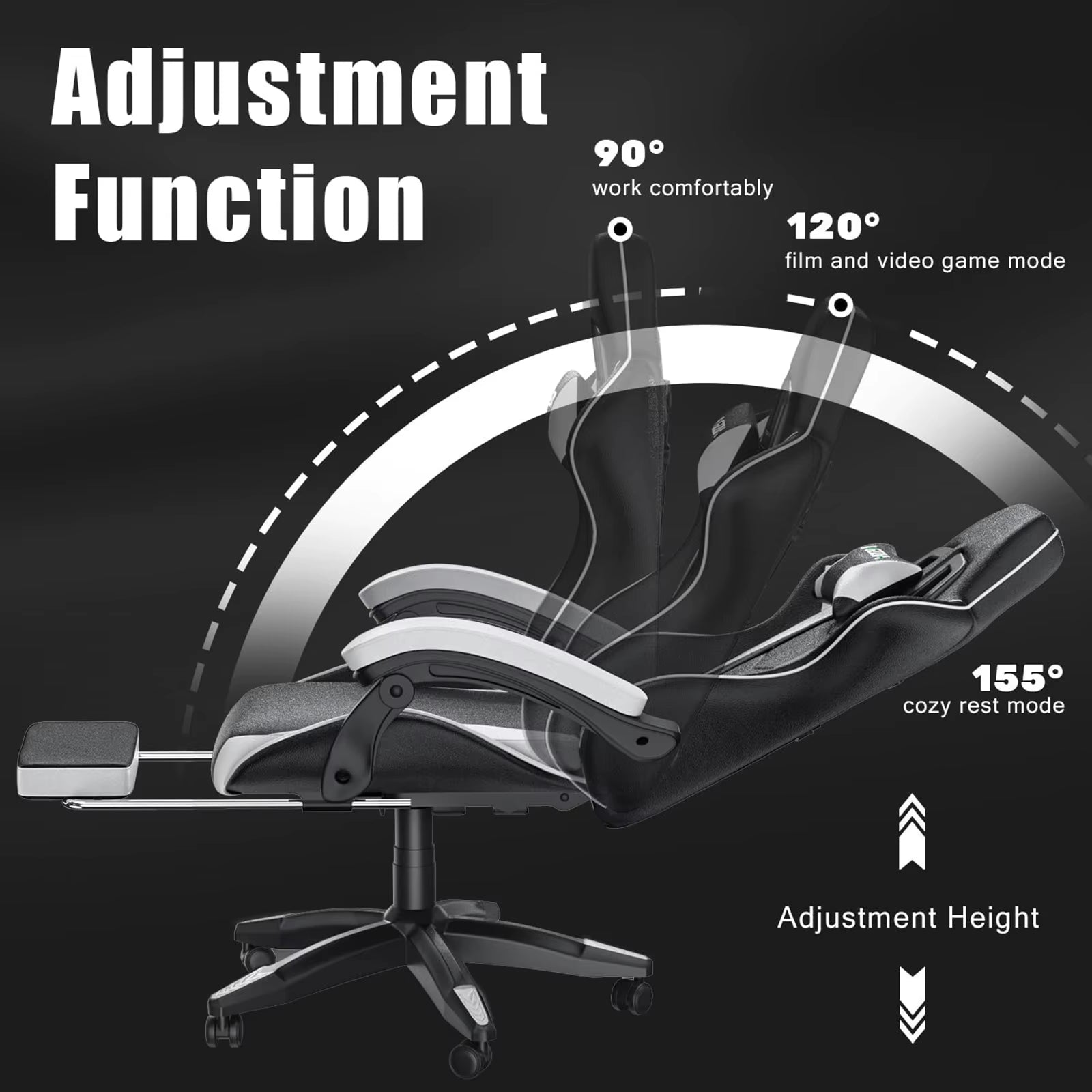 Ergonomic Gaming Chair with Footrest, Lumbar Cushion, Headrest, Height Adjustable 