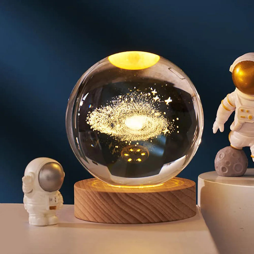 Glowing Crystall Ball Lamp - Enchanting 3D Planet & Moon 