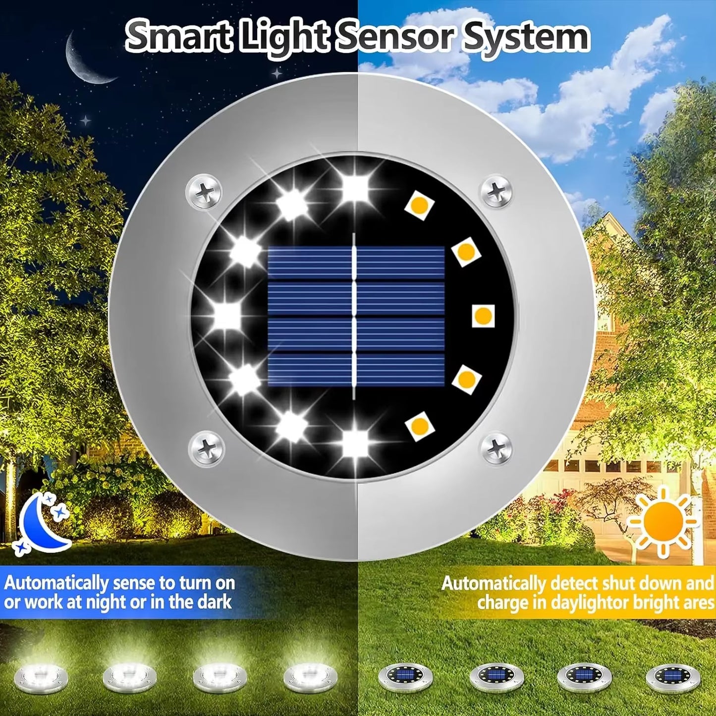 Illuminating Solar Ground Lights for Outdoor Decoration - 12 LED Waterproof Solar Disk Lights for Yard, Pathway, Lawn, and Patio