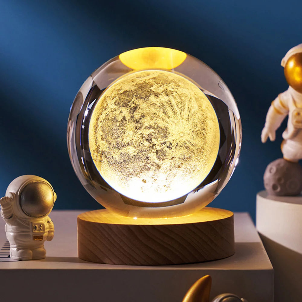 Glowing Crystall Ball Lamp - Enchanting 3D Planet & Moon 